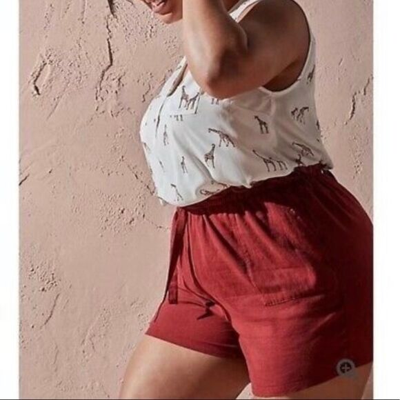 TORRID DRAWSTRING WAIST LINEN BRICK RED SHORTS - Picture 8 of 9